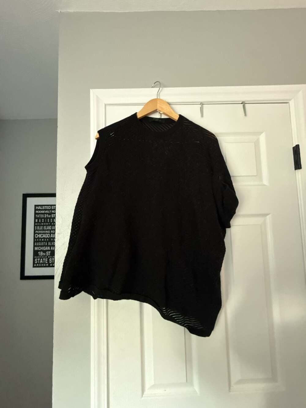 AllSaints Grid Tee Asymmetric Mesh Knit Top